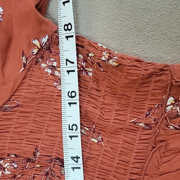 Wild Fable Burnt Orange V-Neck Bishop Sleeve Dress Size Medium NWT - Picture 7 of 9